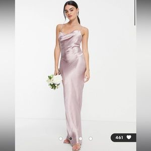 ASOS Purple/Pink Maxi Slip Dress In High Shine Satin With Lace Up Back